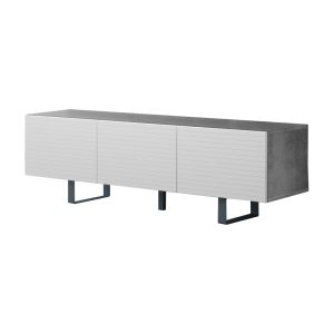 SELSEY Włoska szafka RTV Antoinettie 165 cm z przetworzonych butelek PET Beton/Biały